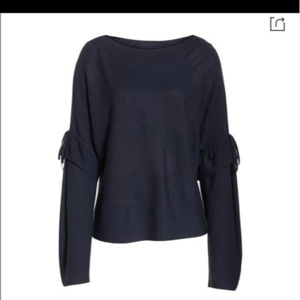 Vince navy blue tie sleeve boat neck merino wool sweater size XS